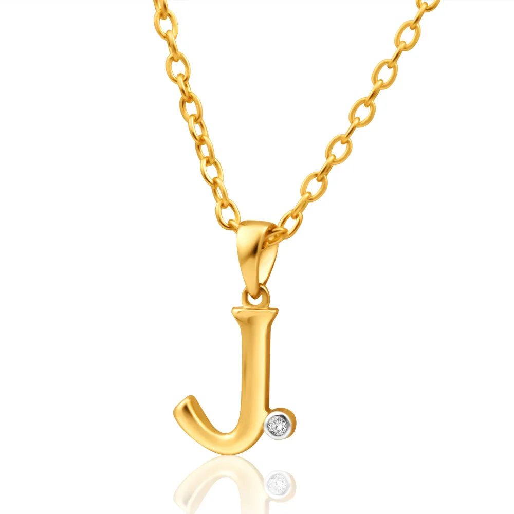 9ct Yellow Gold Pendant Initial J set with diamond Shiels