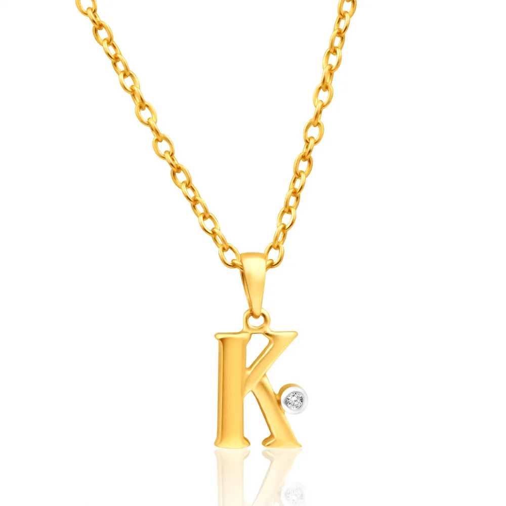 9ct Yellow Gold Pendant Initial K set with Diamond Shiels