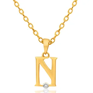 9ct Yellow Gold Pendant Initial N set with Diamond Shiels