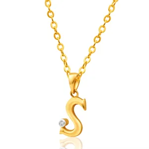 9ct Yellow Gold Pendant Initial S set with diamond Shiels