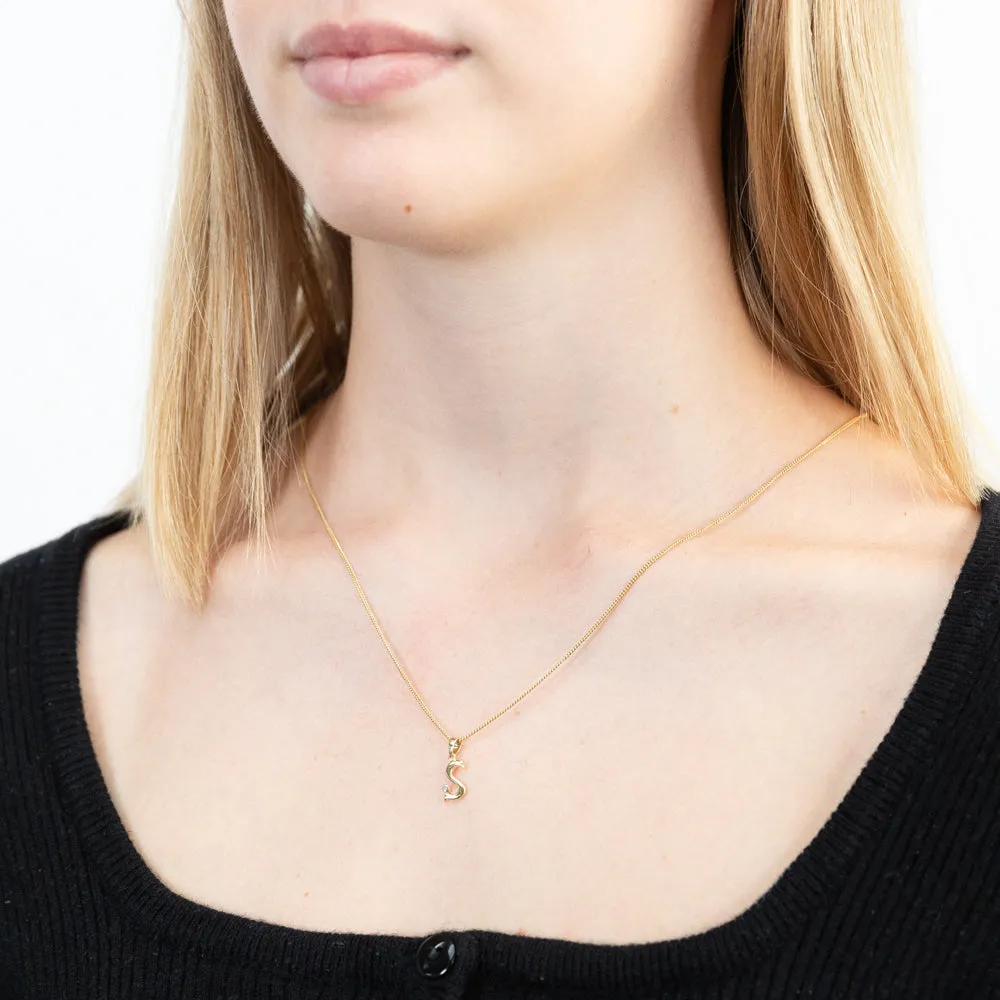 9ct Yellow Gold Pendant Initial S set with diamond Shiels