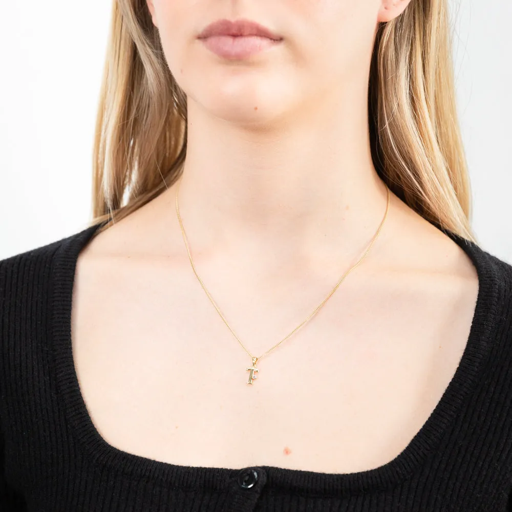 9ct Yellow Gold Pendant Initial T set with diamond Shiels