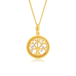 9ct Yellow Gold "Tree of Life" Diamond Pendant Set with 5 Brilliant Diamonds Shiels