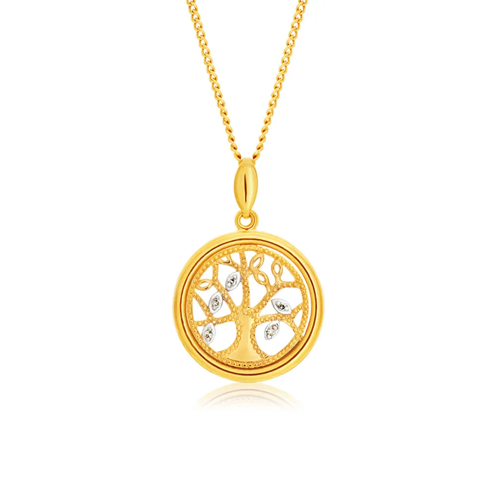9ct Yellow Gold "Tree of Life" Diamond Pendant Set with 5 Brilliant Diamonds Shiels