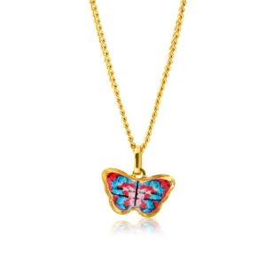 9ct Yellow Gold Red and Blue Butterfly Pendant Shiels
