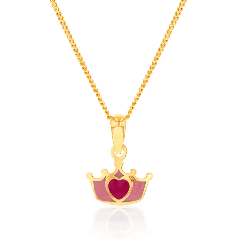 9ct Yellow Gold Red Heart On Crown Pendant Shiels