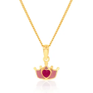 9ct Yellow Gold Red Heart On Crown Pendant Shiels