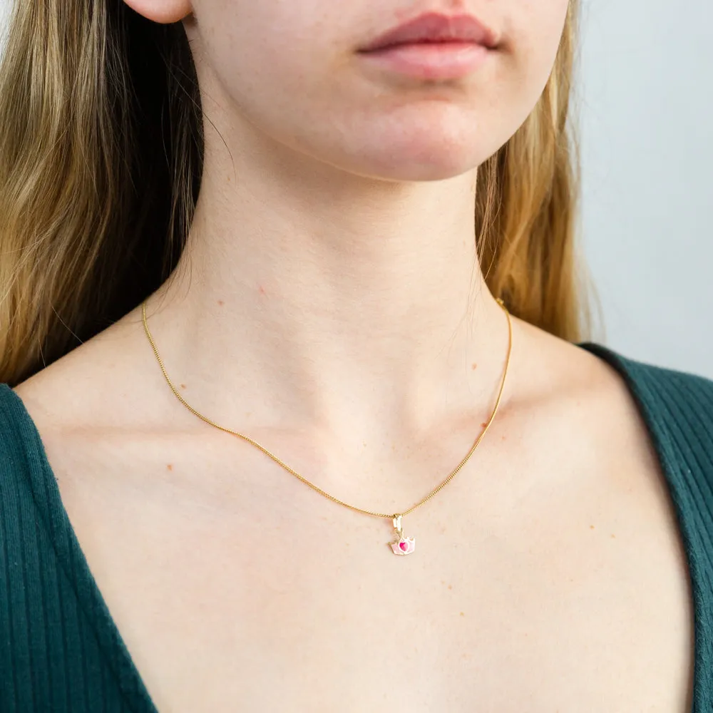9ct Yellow Gold Red Heart On Crown Pendant Shiels