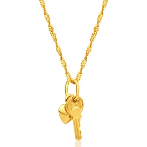 9ct Yellow Gold Silver Filled Heart & Key Pendant With 45cm Chain Shiels