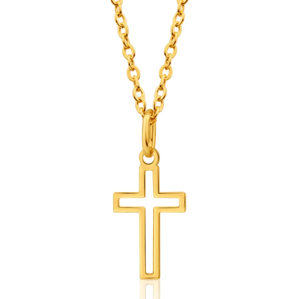 9ct Yellow Gold Silver Filled Open Cross 19mm Pendant Shiels