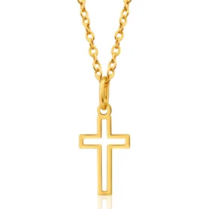 9ct Yellow Gold Silver Filled Open Cross 19mm Pendant Shiels