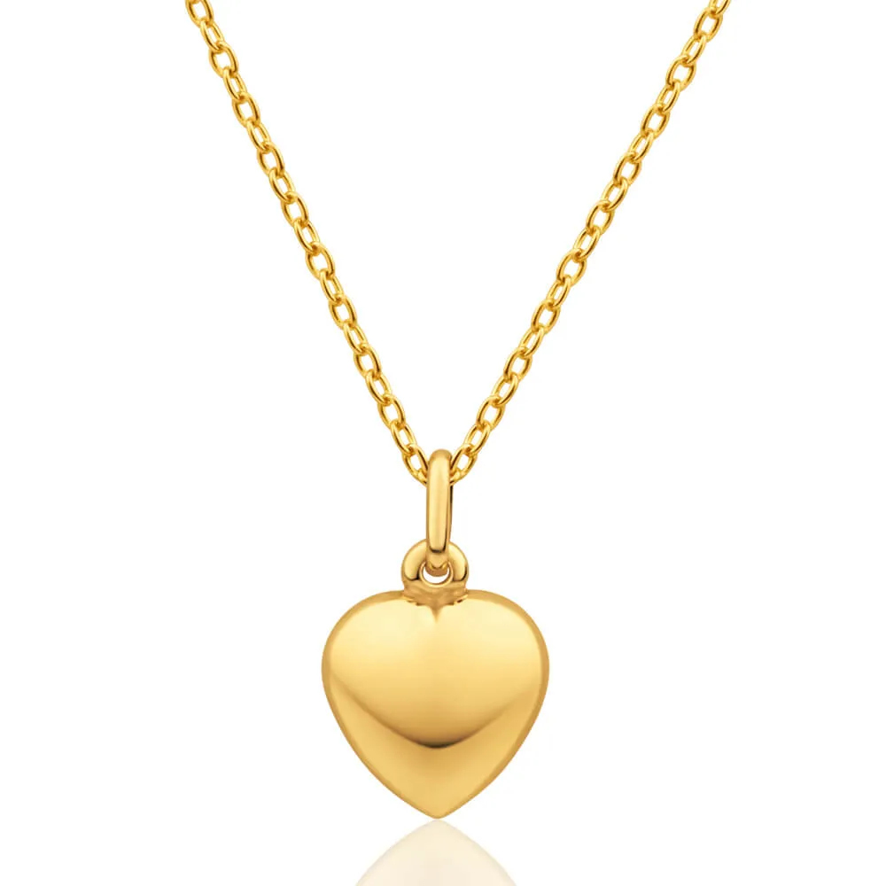9ct Yellow Gold Silver Filled Plain Puff Heart Pendant Shiels