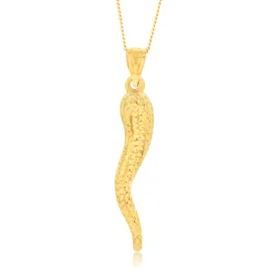 9ct Yellow Gold Silverfilled Diamond Cut 58mm Italian Horn Pendant Shiels