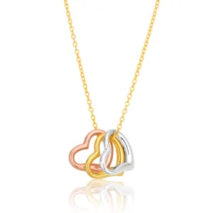 9ct Yellow Gold Silverfilled Three Heart Charm Pendants on 45cm Chain Shiels