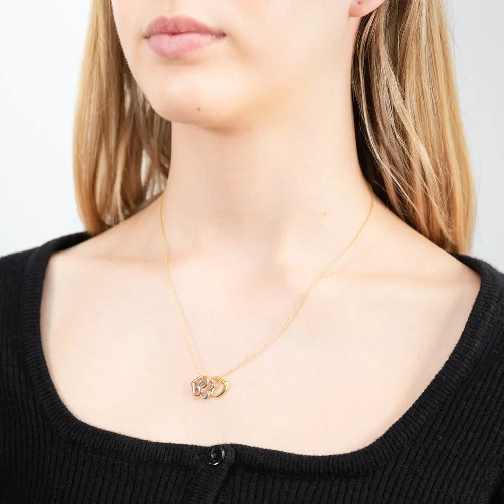 9ct Yellow Gold Silverfilled Three Heart Charm Pendants on 45cm Chain Shiels