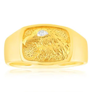 9ct Yellow Gold Single Diamond Eagle Gents Ring Shiels