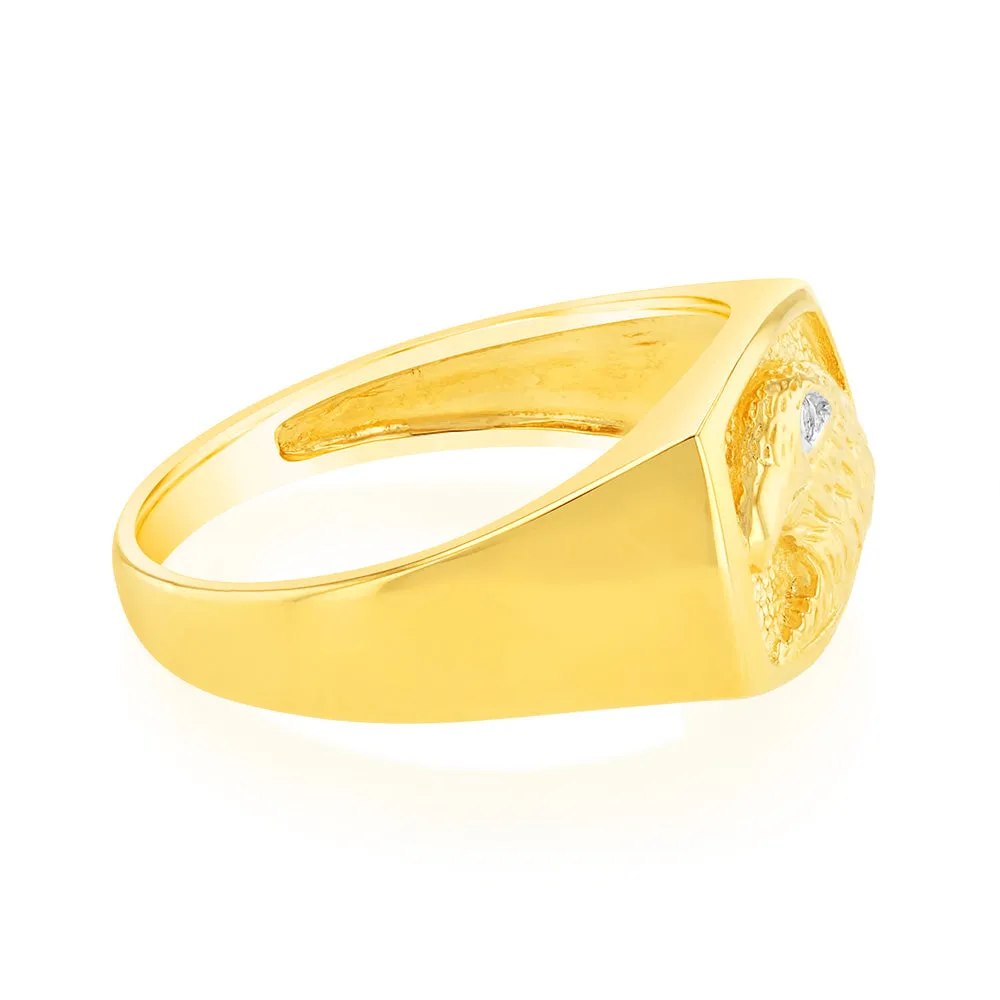 9ct Yellow Gold Single Diamond Eagle Gents Ring Shiels