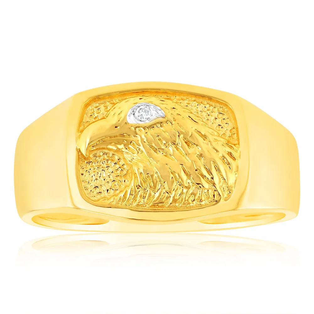 9ct Yellow Gold Single Diamond Eagle Gents Ring Shiels