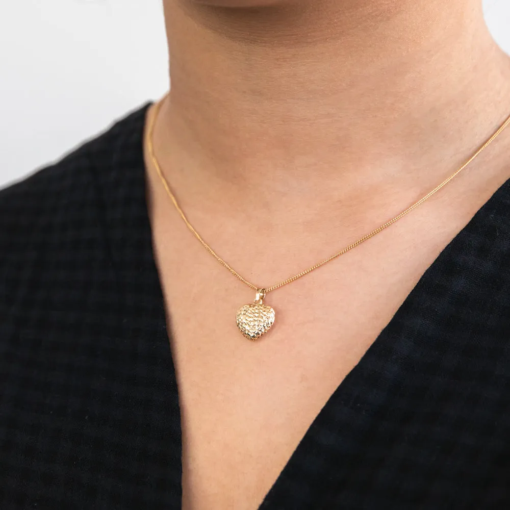 9ct Yellow Gold Textured Diamond Cut Heart Pendant Shiels