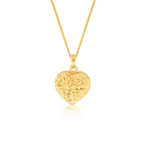 9ct Yellow Gold Textured Diamond Cut Heart Pendant Shiels