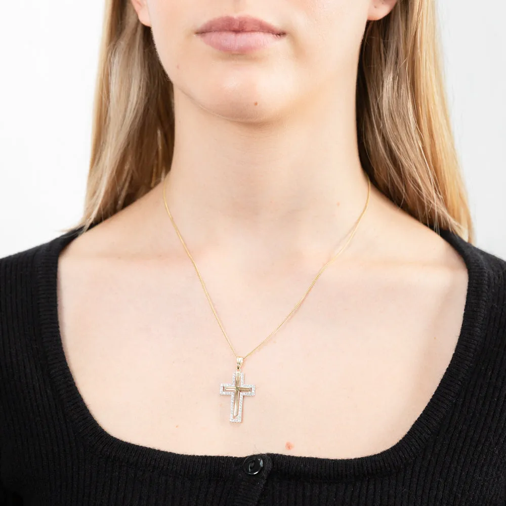 9ct Yellow Gold Zirconia Cross Pendant Shiels