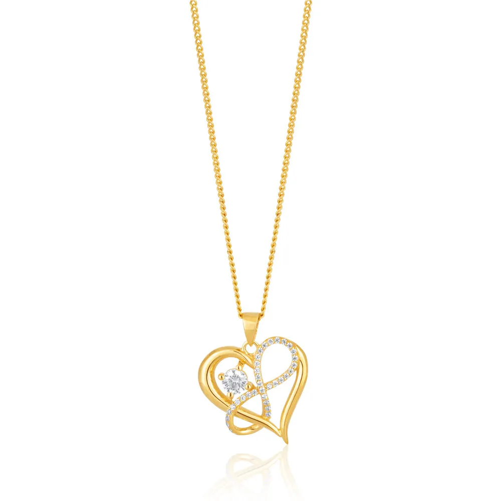 9ct Yellow Gold Zirconia Infinity & Heart Pendant Shiels