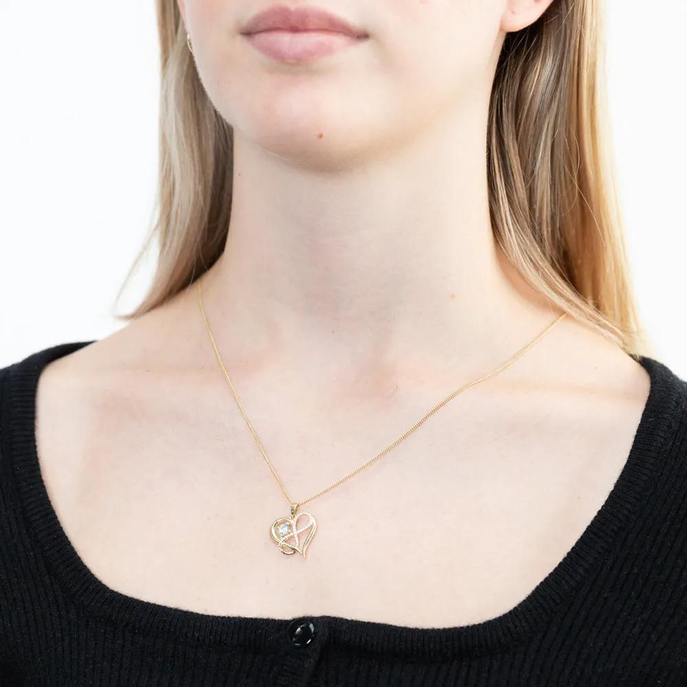 9ct Yellow Gold Zirconia Infinity & Heart Pendant Shiels