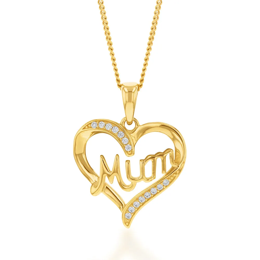 9ct Yellow Gold Zirconia 'Mum' Heart Pendant Shiels