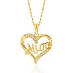 9ct Yellow Gold Zirconia 'Mum' Heart Pendant Shiels