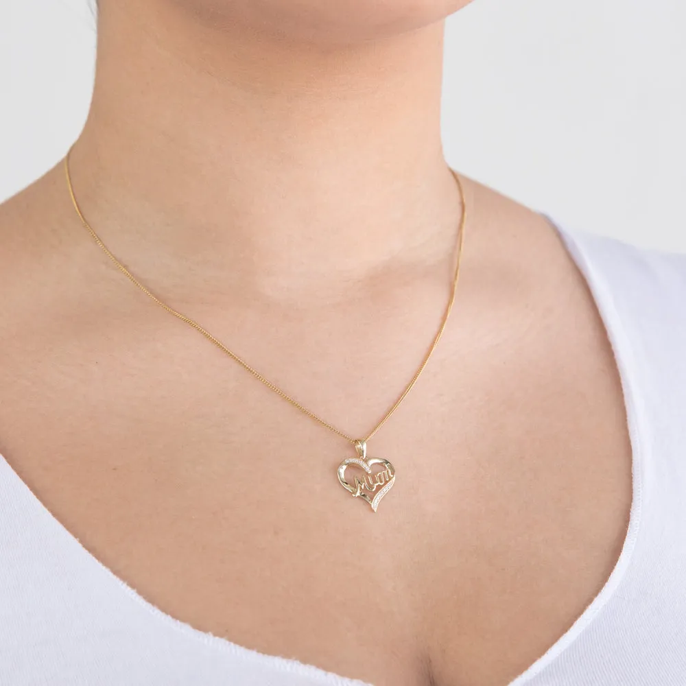 9ct Yellow Gold Zirconia 'Mum' Heart Pendant Shiels