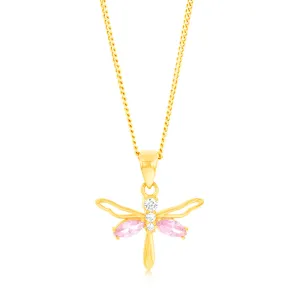 9ct Yellow Gold Zirconia Pink Dragonfly Pendant Shiels