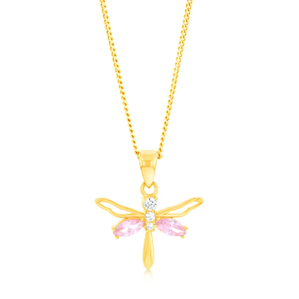 9ct Yellow Gold Zirconia Pink Dragonfly Pendant Shiels