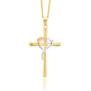 9ct Yellow, Rose And White Gold Crossover On Cross Pendant Shiels