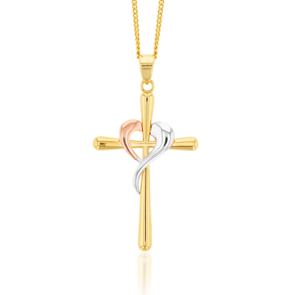 9ct Yellow, Rose And White Gold Crossover On Cross Pendant Shiels
