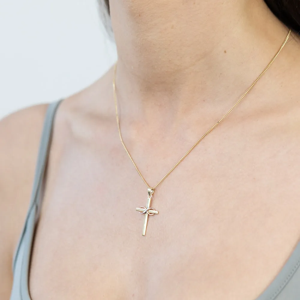 9ct Yellow Rose and White Gold Tone Infinity On Cross Pendant Shiels
