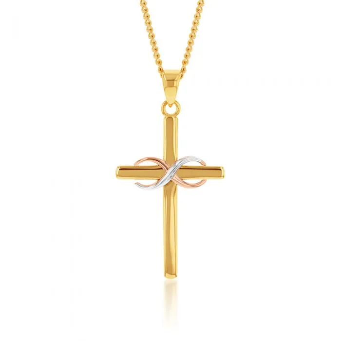 9ct Yellow Rose and White Gold Tone Infinity On Cross Pendant Shiels