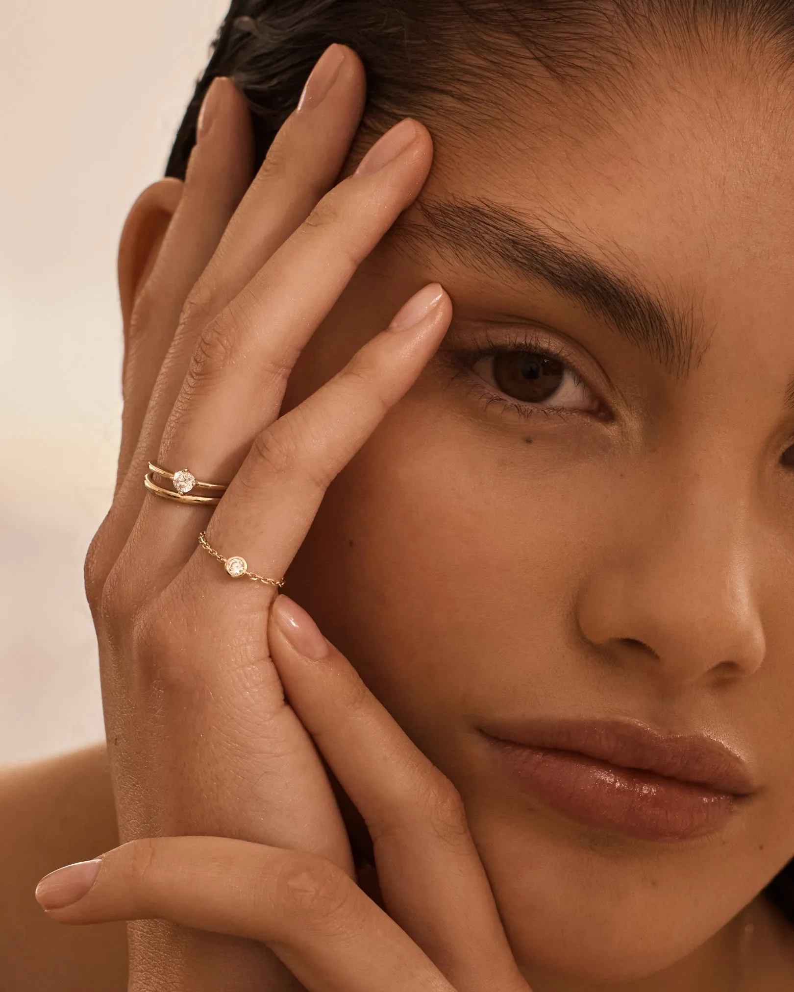 9k Solid Gold Celestial Lab-Grown Diamond Chain Ring Bycharlotte