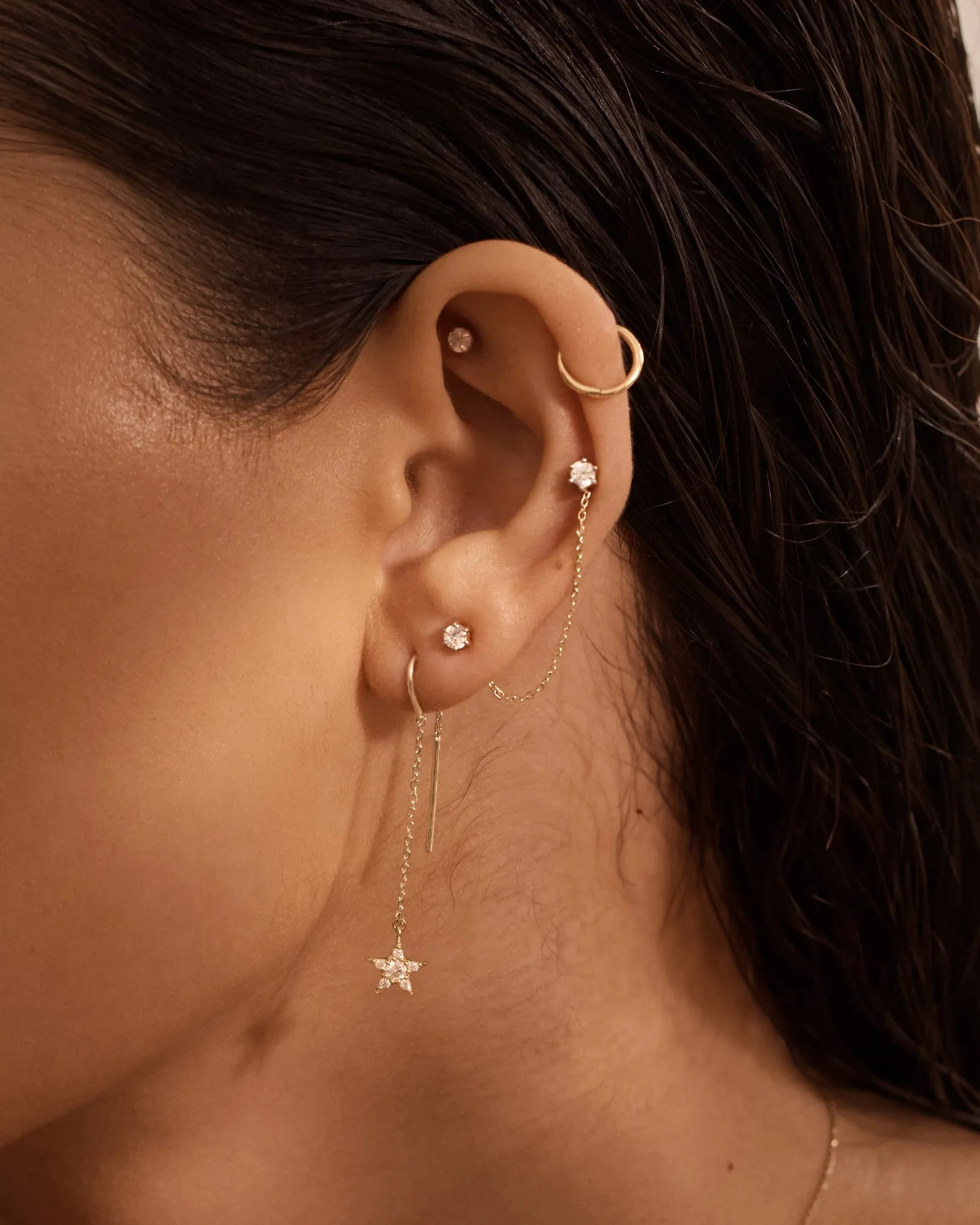 9k Solid Gold Estelle Lab-Grown Diamond Thread Earring Bycharlotte