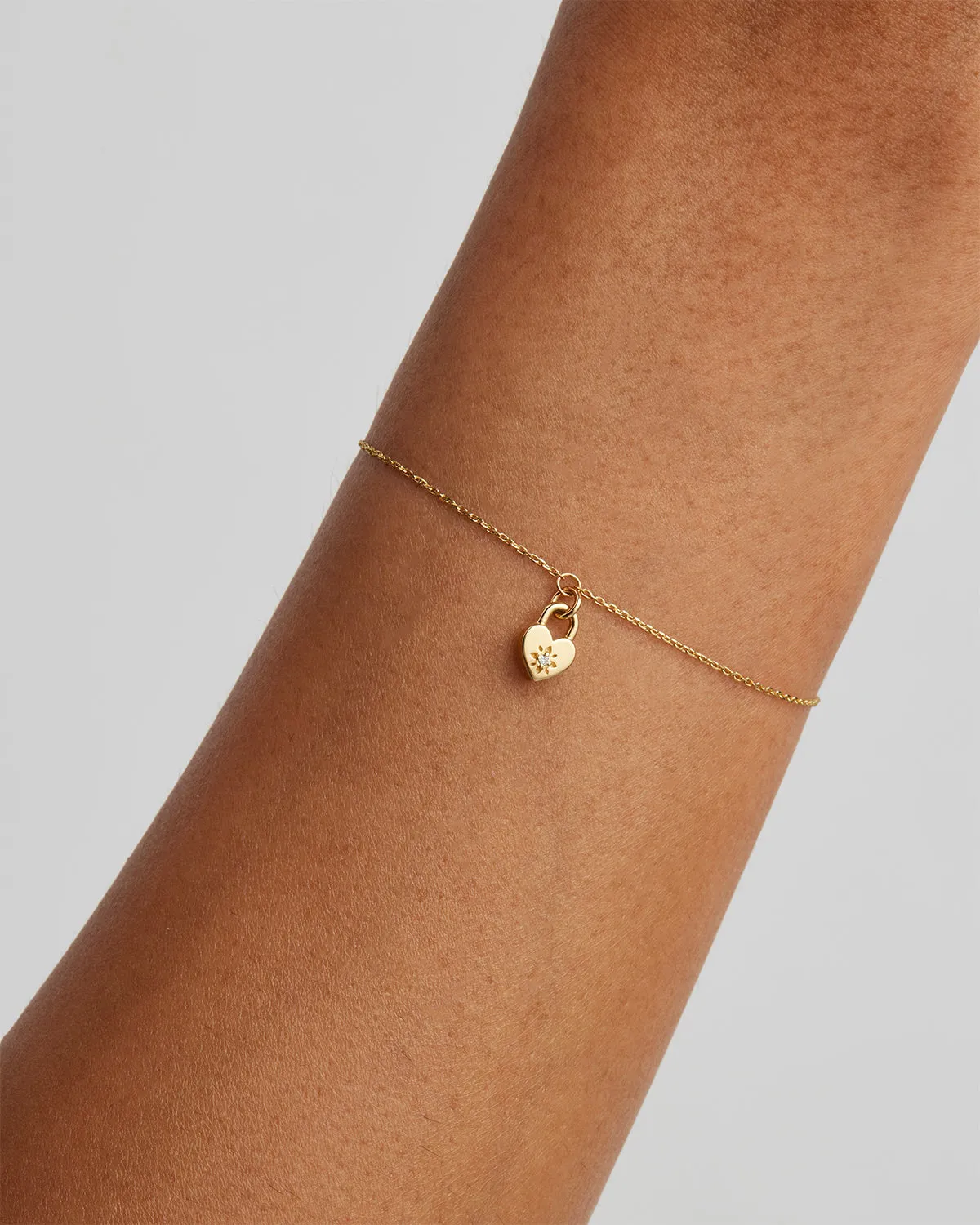 9k Solid Gold Lab-Grown Diamond Lotus Heart Padlock Bracelet Bycharlotte