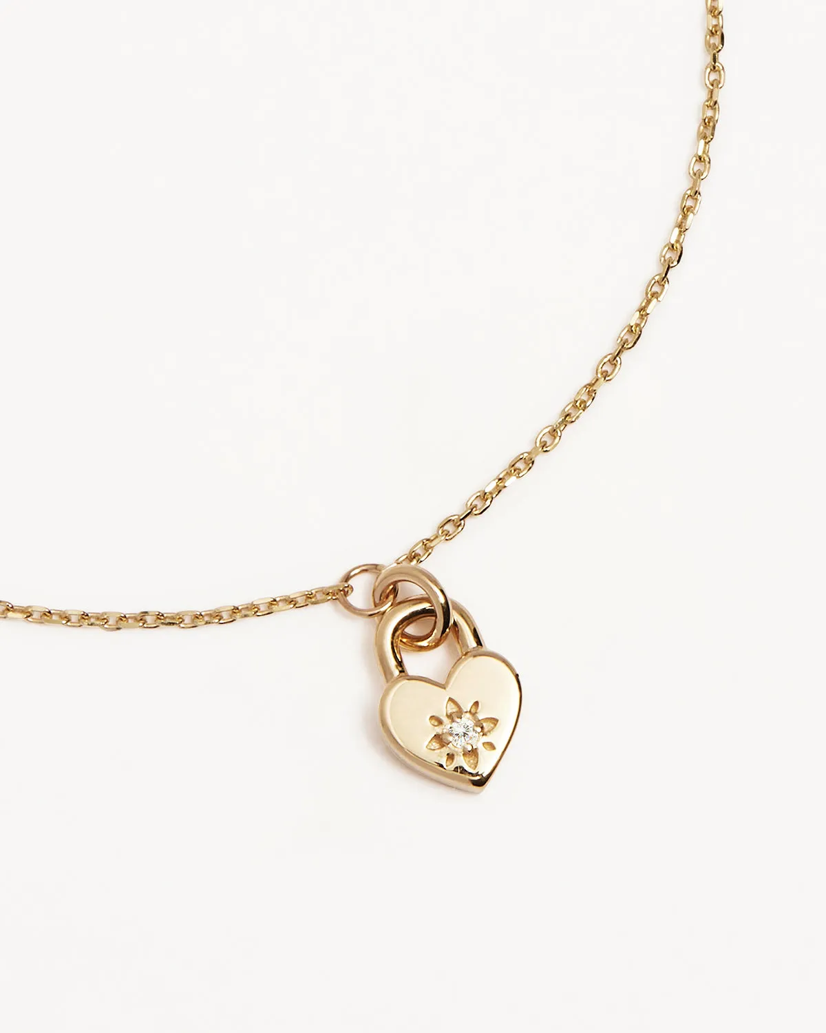 9k Solid Gold Lab-Grown Diamond Lotus Heart Padlock Bracelet Bycharlotte