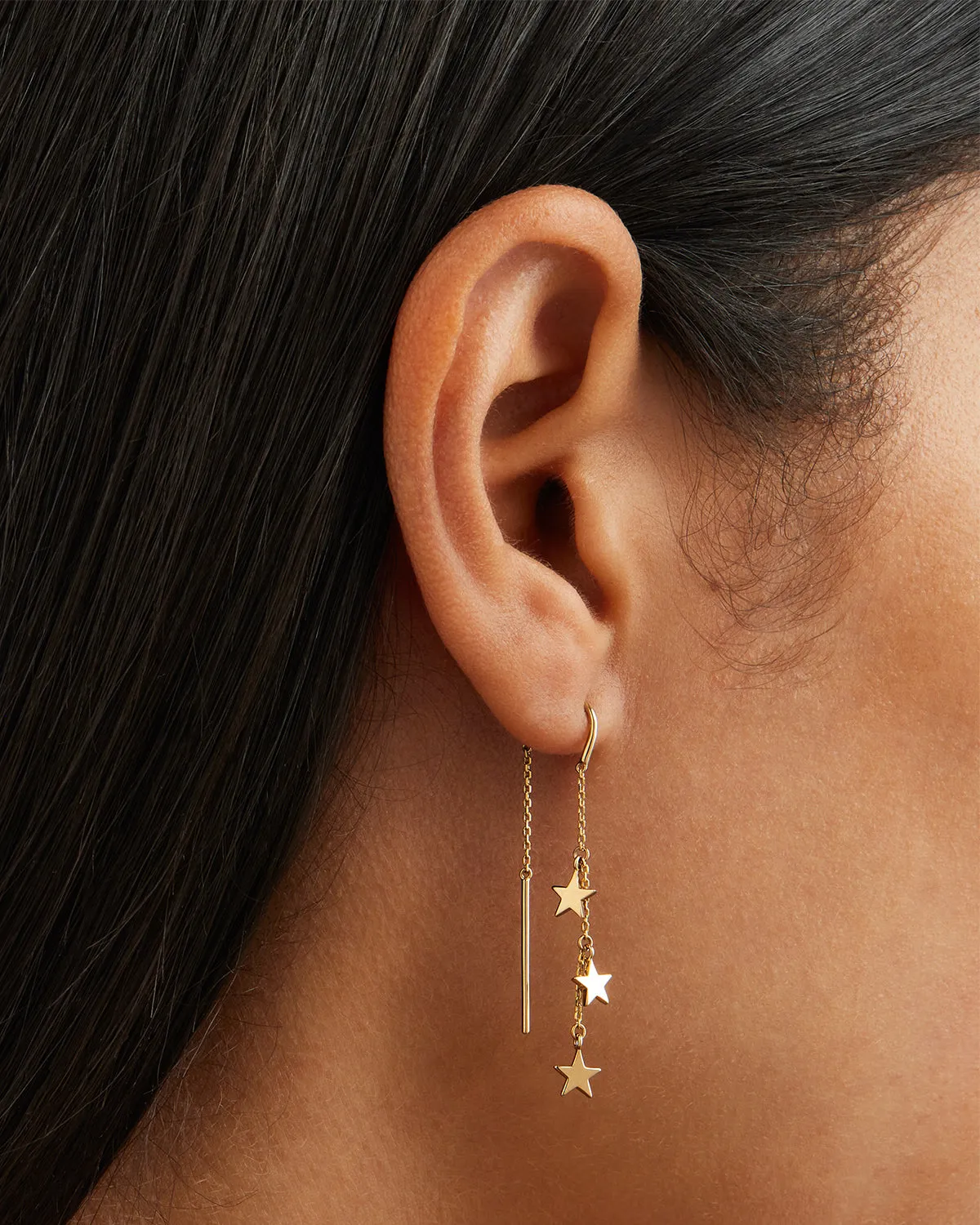 9k Solid Gold Star Bright Thread Earring Bycharlotte