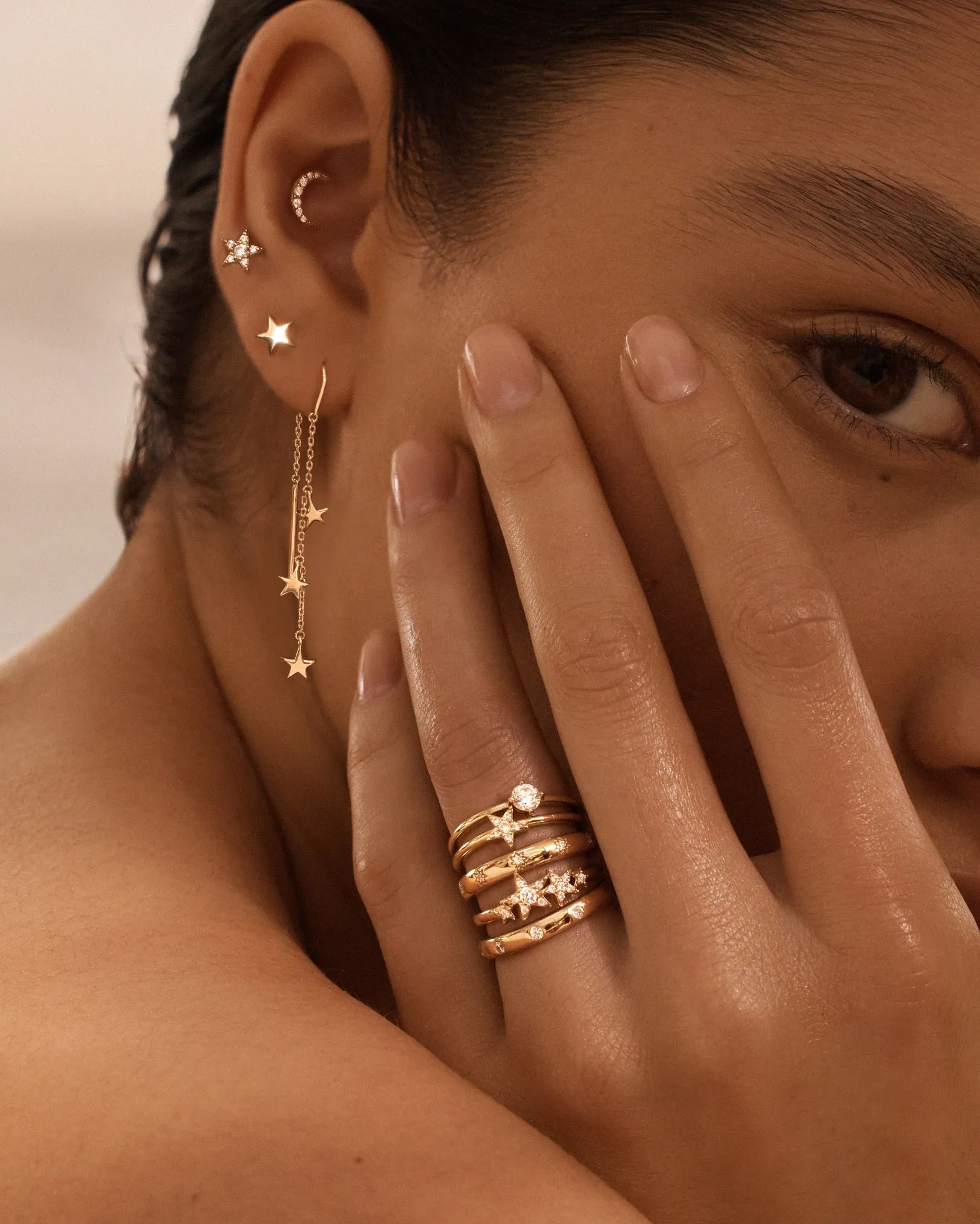 9k Solid Gold Star Bright Thread Earring Bycharlotte