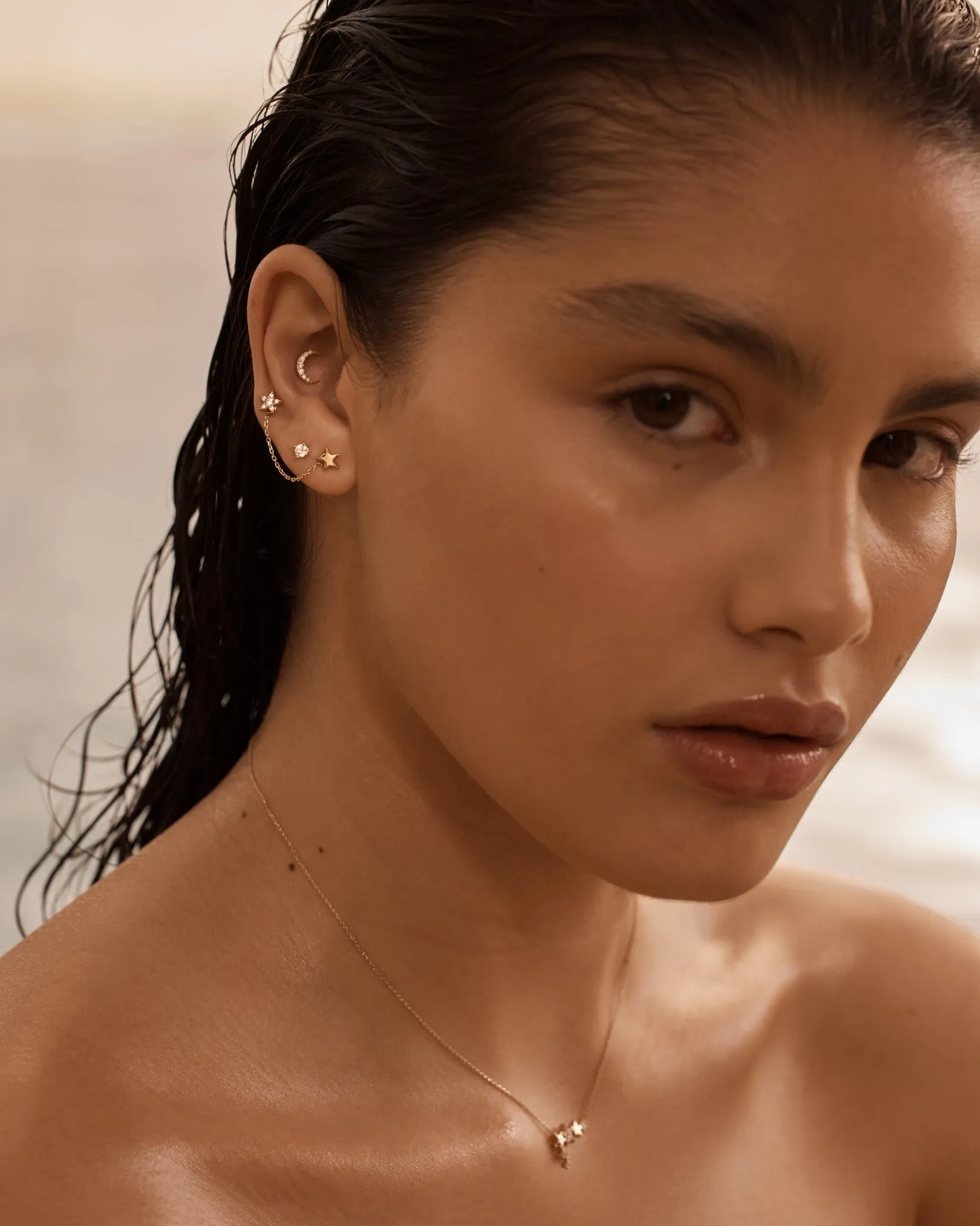 9k Solid Gold Wishing on a Star Stud Earring Bycharlotte