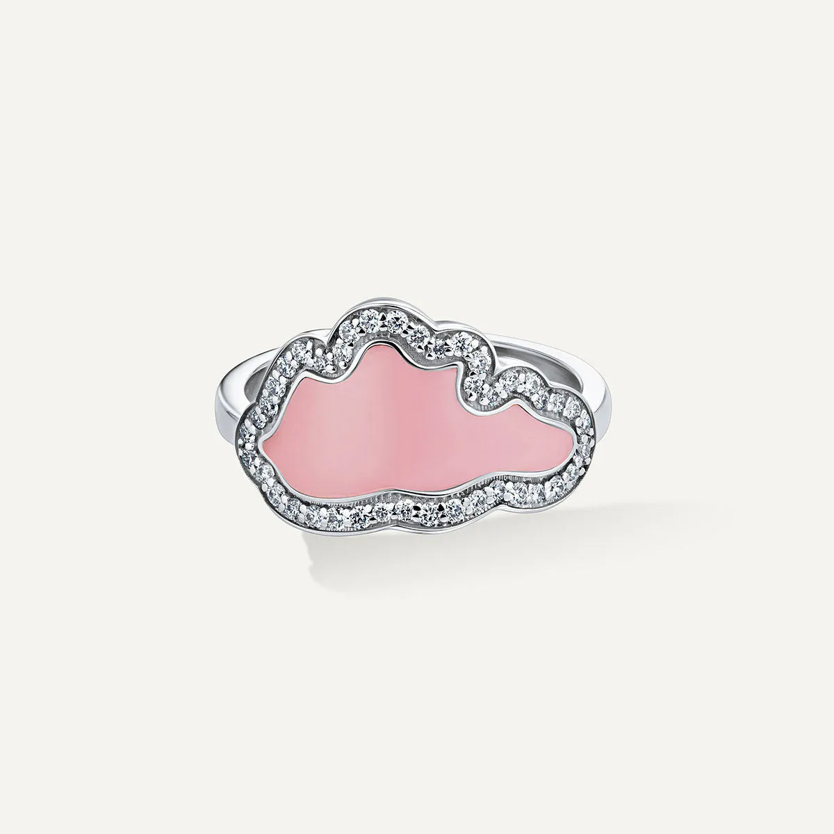Allusia Love Pink Enamel 18K Whitegold Ring w. Diamonds
