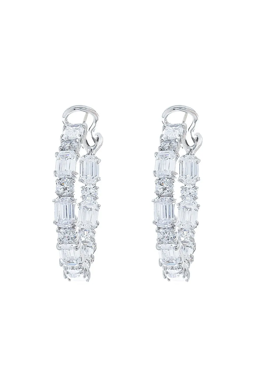 Alternating Emerald Cut Hoop Earrings