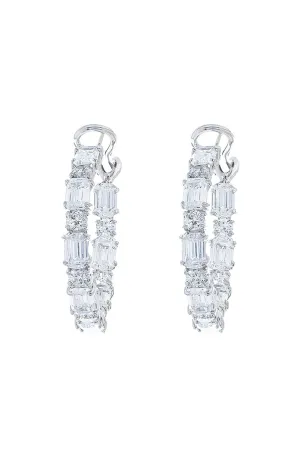 Alternating Emerald Cut Hoop Earrings