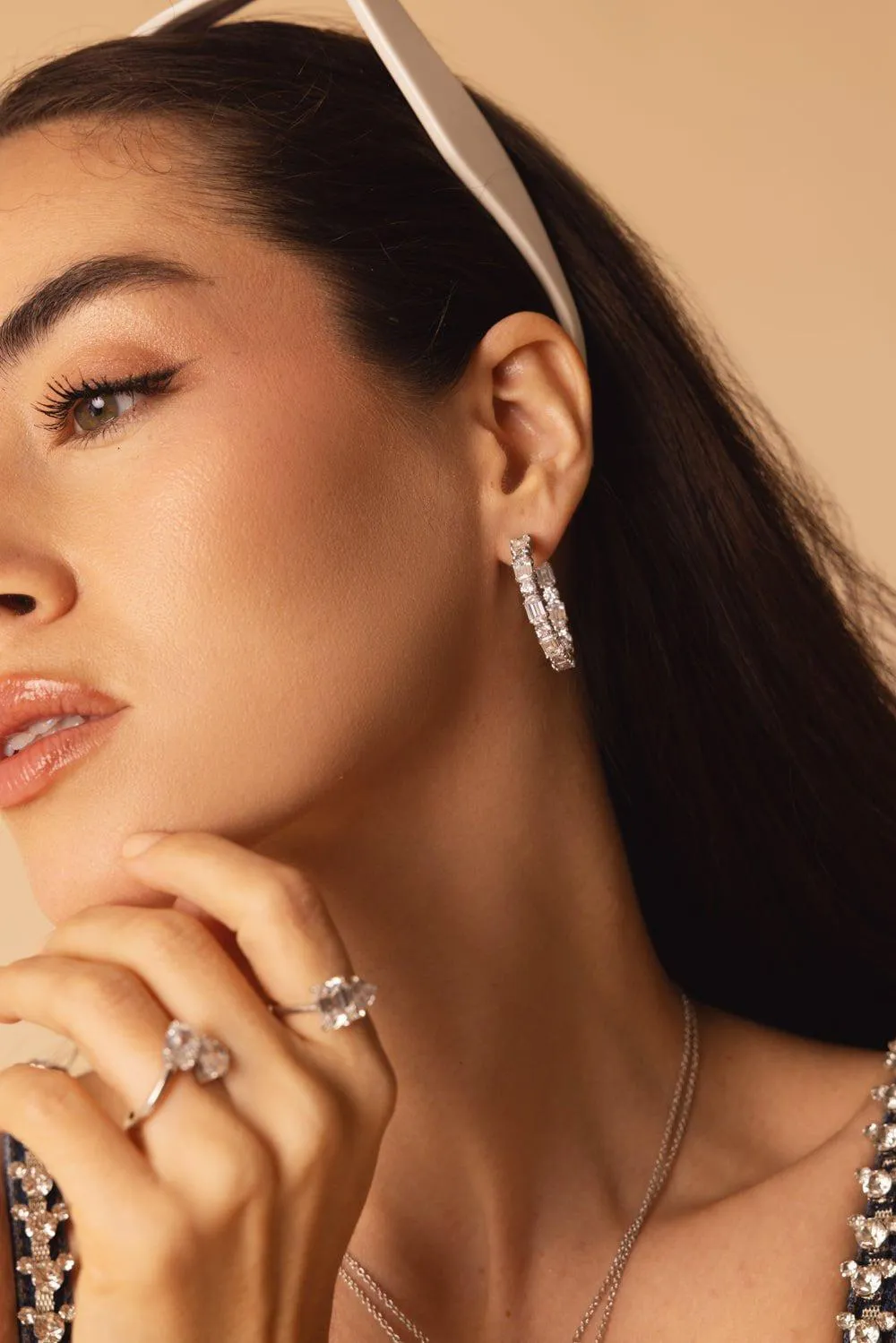 Alternating Emerald Cut Hoop Earrings