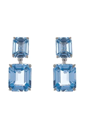 Aqua Emerald Cut Drop Earrings