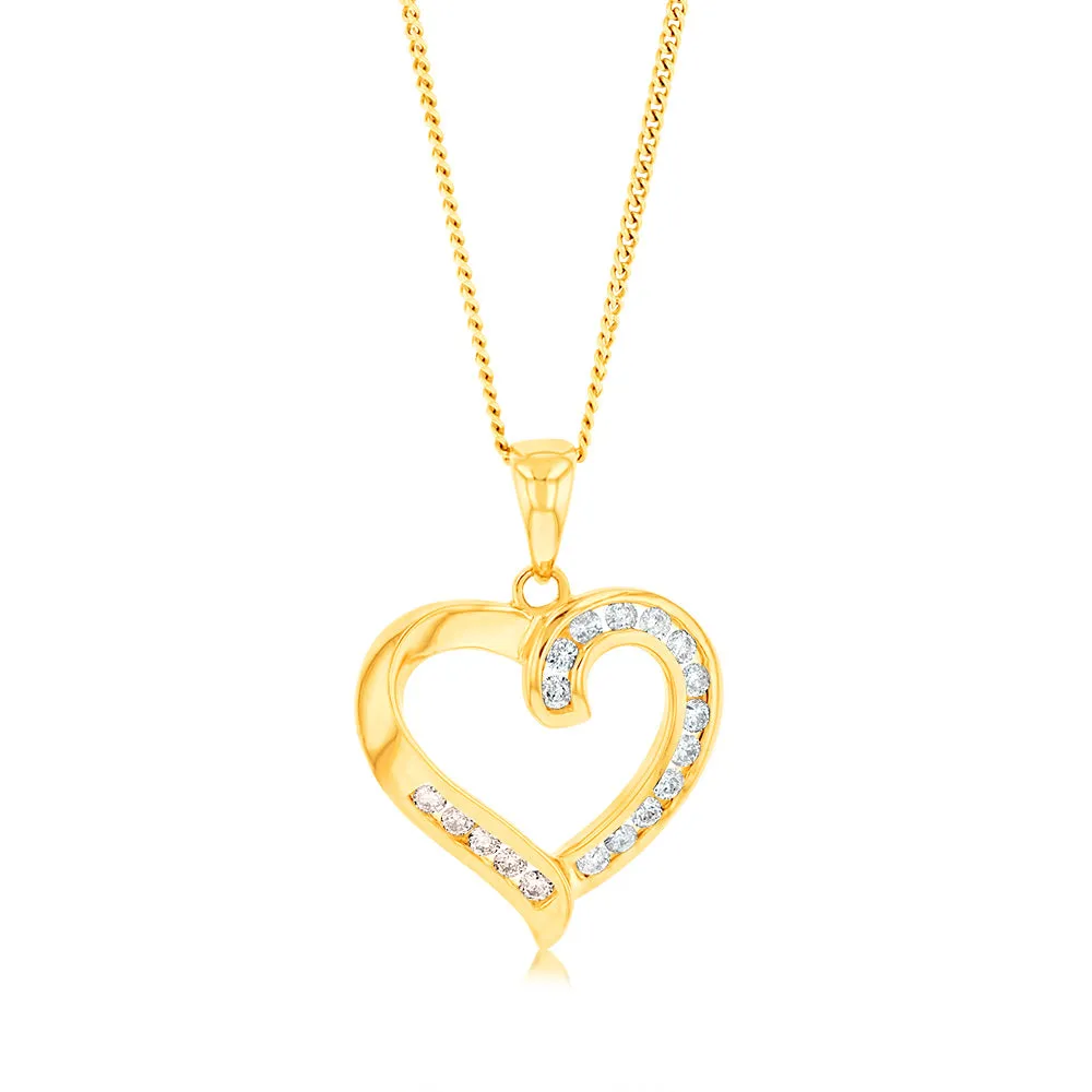 Australian Diamond 9ct Yellow Gold 1/4 Carat Diamond Heart Pendant Shiels