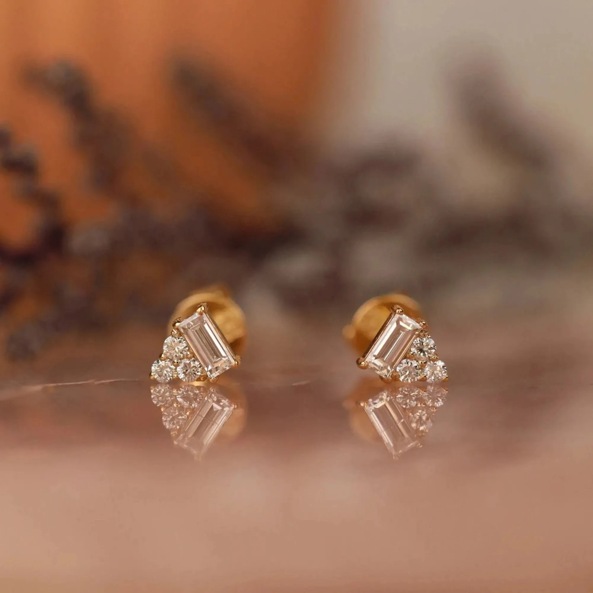 Baguette Accent Diamond Studs, Whitney SARAHELISE
